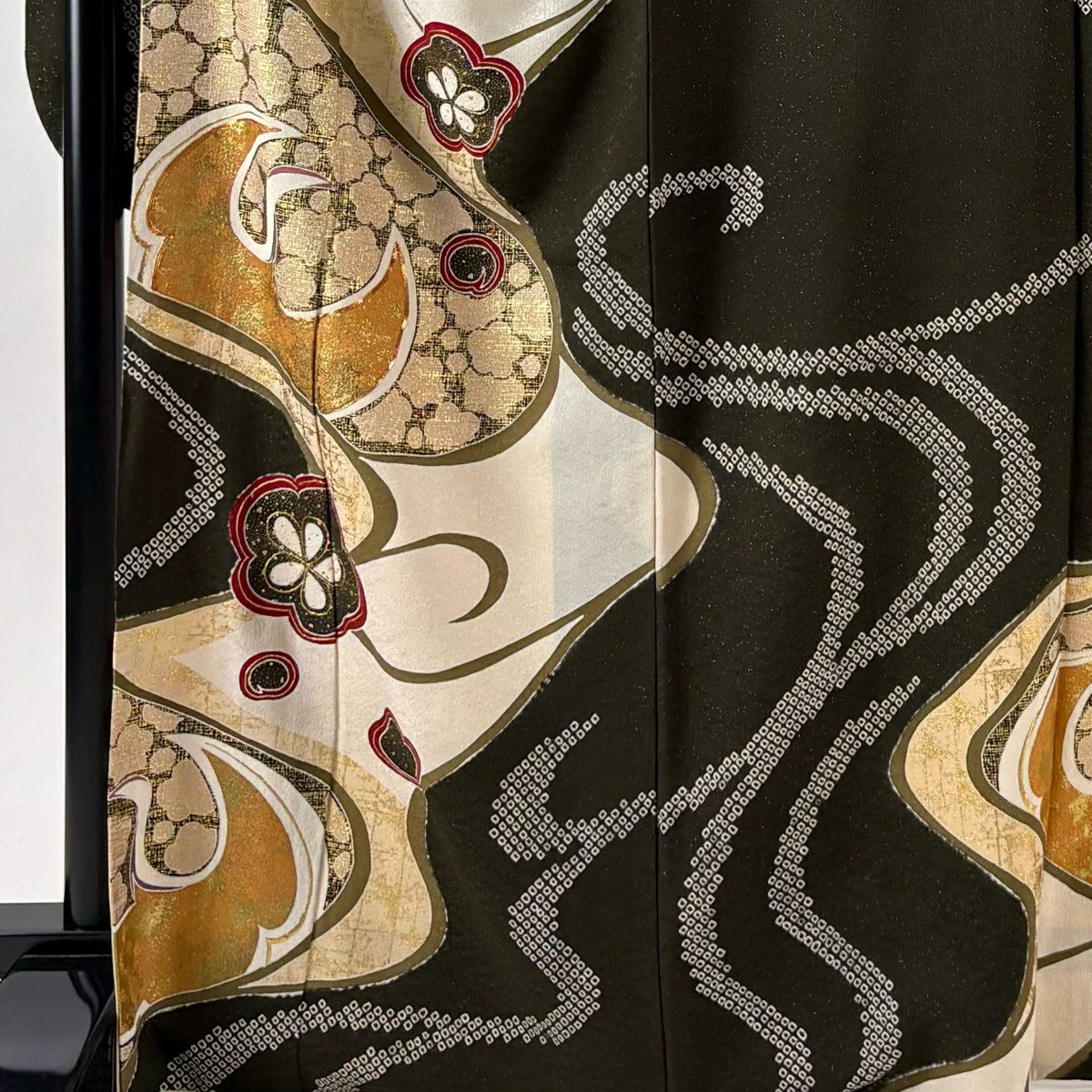【美品】振袖禮服 身長169.5cm 袖長68cm L 雙層 仙鶴 梅花 金通し 金銀彩 焦茶 純蠶絲 逸品級
