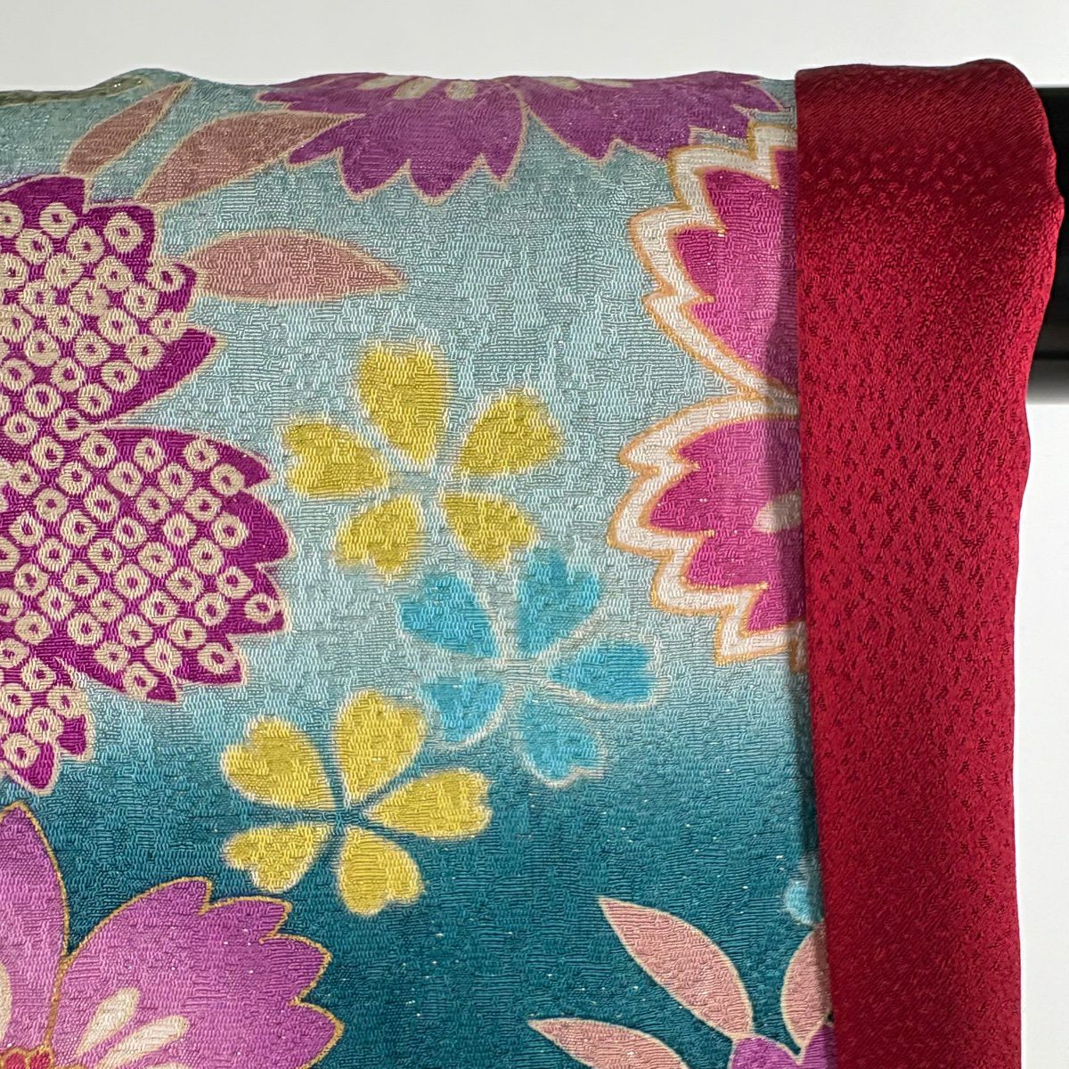 【美品】振袖禮服 身長175.5cm 袖長69.5cm L 雙層 草花紋紋 金銀彩 刺繡 綠 純蠶絲 逸品級