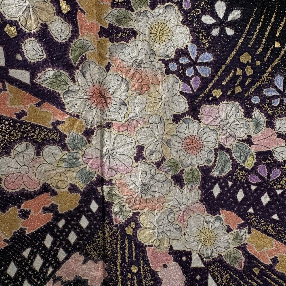 【美品】振袖禮服 身長174.5cm 袖長69cm L 雙層 徳永憲峯 落款あり 辻花染 金通し 金銀彩 黑 純蠶絲 逸品級