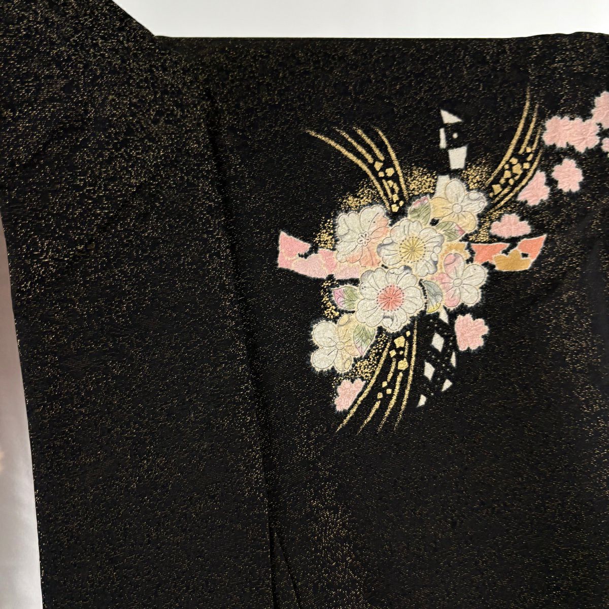 【美品】振袖禮服 身長174.5cm 袖長69cm L 雙層 徳永憲峯 落款あり 辻花染 金通し 金銀彩 黑 純蠶絲 逸品級