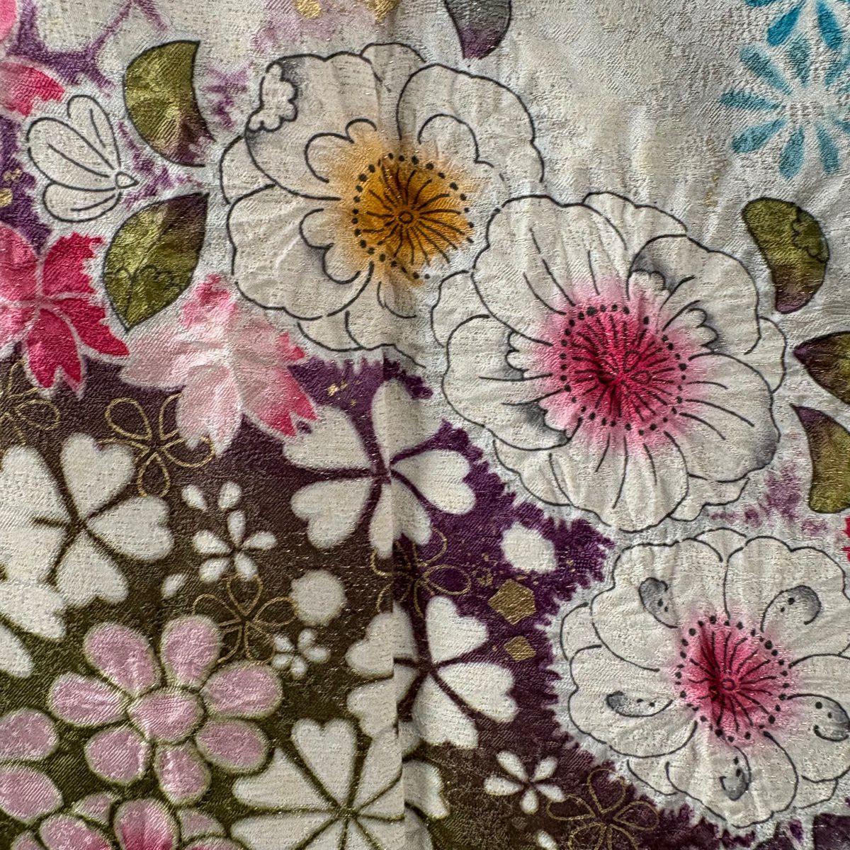 【美品】振袖禮服 身長175cm 袖長68.5cm L 雙層 德永憲峯 落款あり 辻花染 金通し 金銀彩 焦茶 純蠶絲 逸品級
