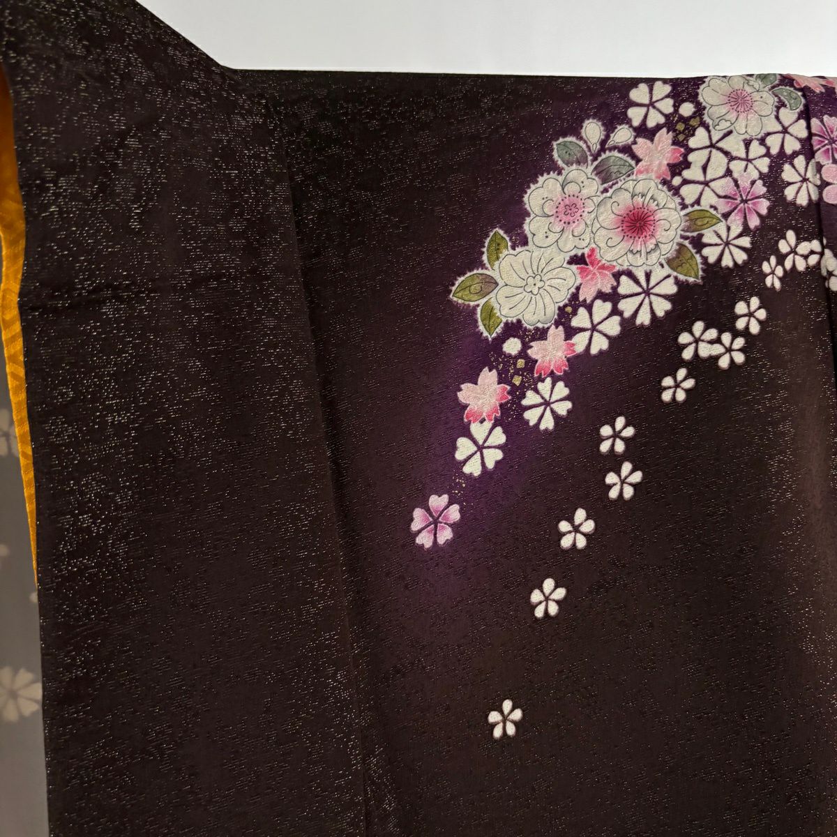 【美品】振袖禮服 身長175cm 袖長68.5cm L 雙層 德永憲峯 落款あり 辻花染 金通し 金銀彩 焦茶 純蠶絲 逸品級