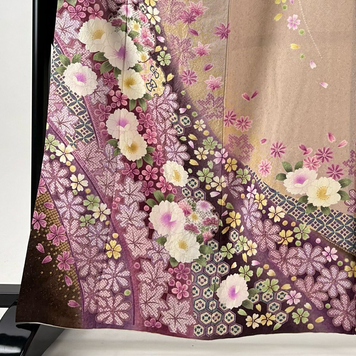 振袖禮服 身長165cm 袖長65.5cm M 雙層 樱花 有職紋樣 金銀彩 紫 純蠶絲 逸品級
