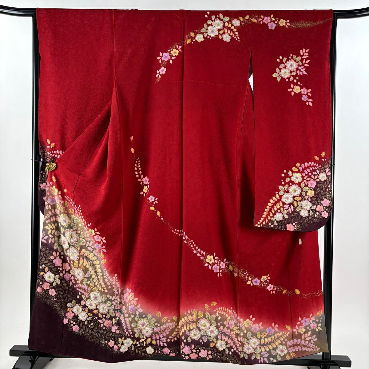 振袖禮服 身長157.5cm 袖長65cm M 雙層 德永憲峯 落款あり 辻花染 金銀彩 漸層 紅 純蠶絲 逸品級
