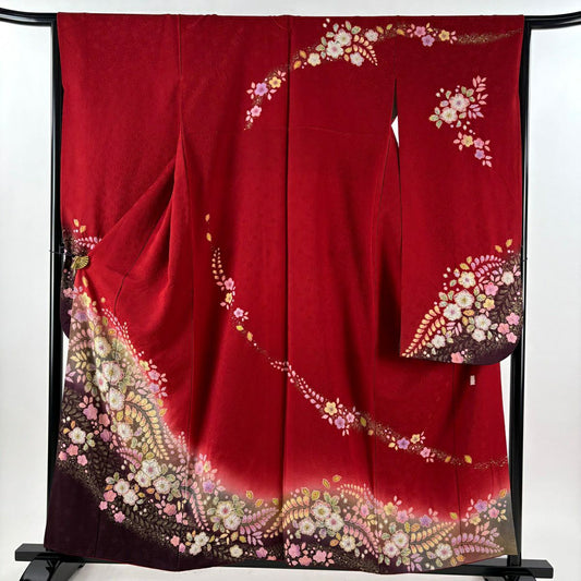振袖禮服 身長157.5cm 袖長65cm M 雙層 德永憲峯 落款あり 辻花染 金銀彩 漸層 紅 純蠶絲 逸品級