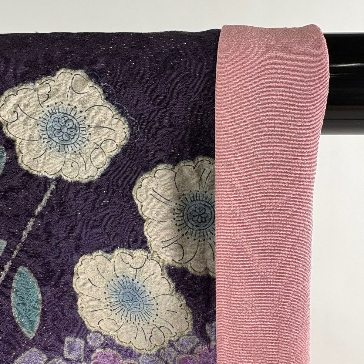 【美品】振袖禮服 身長164cm 袖長68cm L 雙層 草花紋紋 花瓣 銀彩 漸層 深紫 純蠶絲 逸品級