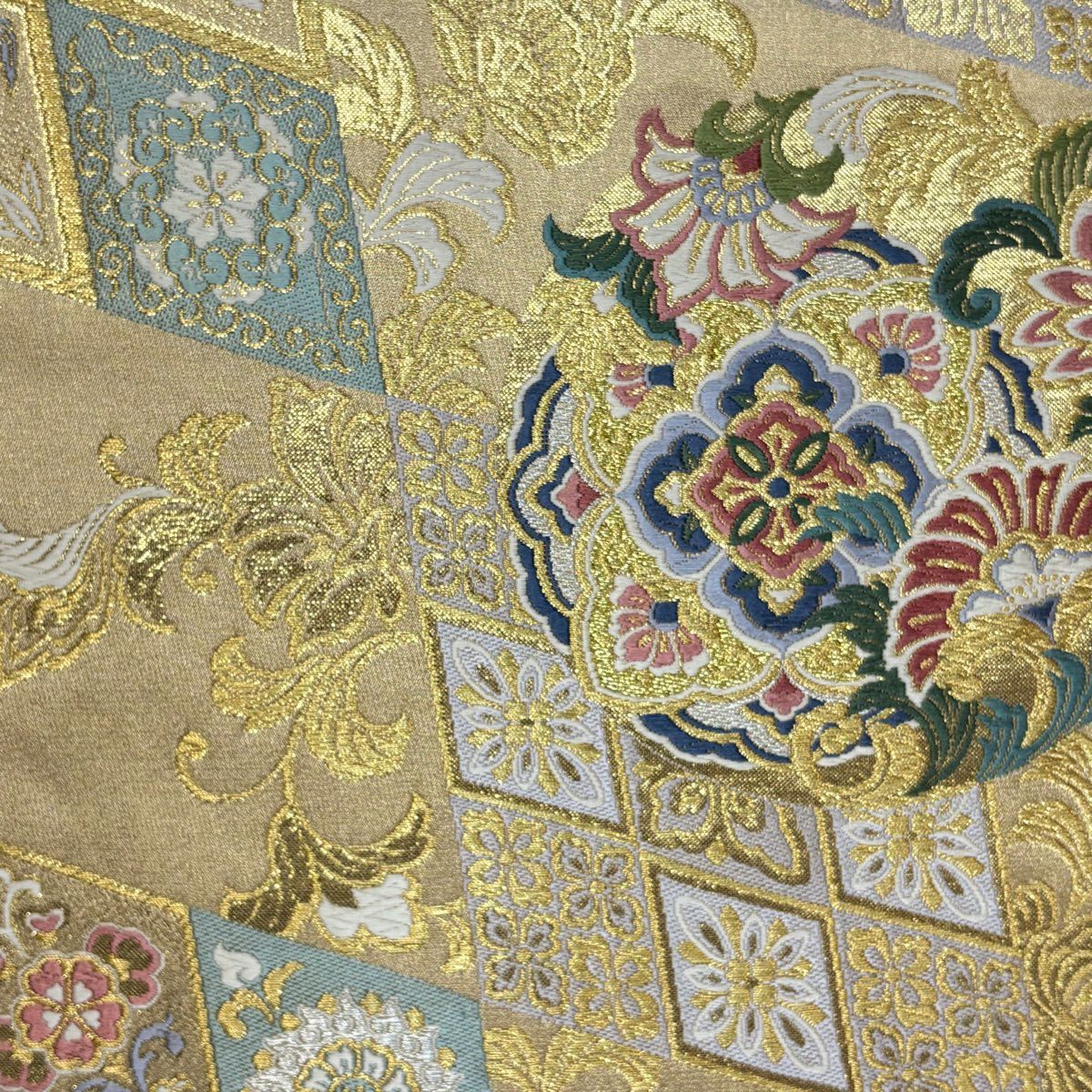 【美品】振袖禮服 身長162.5cm 袖長63cm S 雙層 袋帶全套 御所車 草花紋紋 金彩裝飾 紅 純蠶絲 秀品級