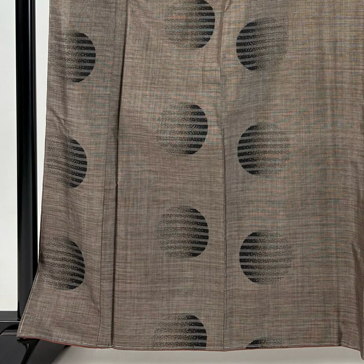 【美品】 紬織 身長165cm 袖長68cm L 雙層 名古屋帶套裝 圓文 條紋 焦茶 純蠶絲 優品級
