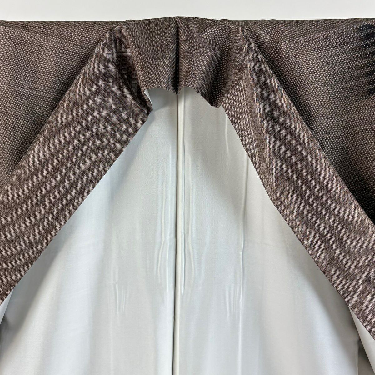 【美品】 紬織 身長165cm 袖長68cm L 雙層 名古屋帶套裝 圓文 條紋 焦茶 純蠶絲 優品級
