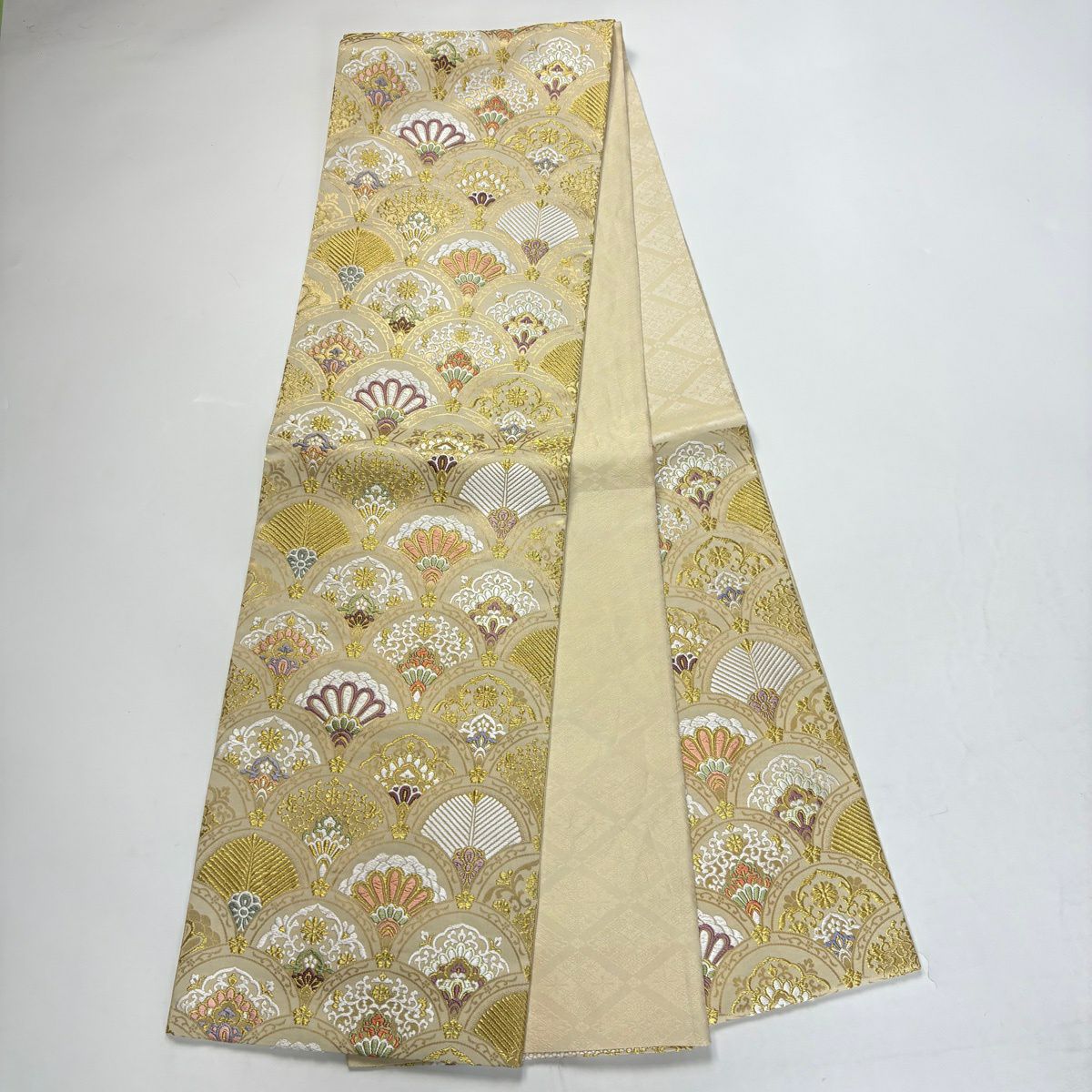 訪問服 身長164cm 袖長65cm M 雙層 袋帶套裝 松樹皮菱 辻花染 金通 金銀彩 黑灰 純蠶絲 名品級