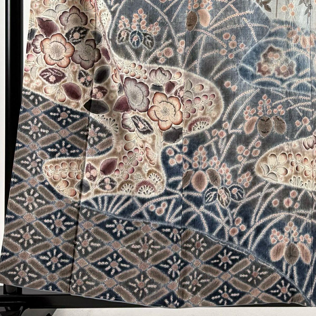【美品】訪問服 身長160cm 袖長63cm S 雙層 京屋林藏 紬織織 落款あり 辻花染 霞 染分 ぼかし 青灰 純蠶絲 逸品級