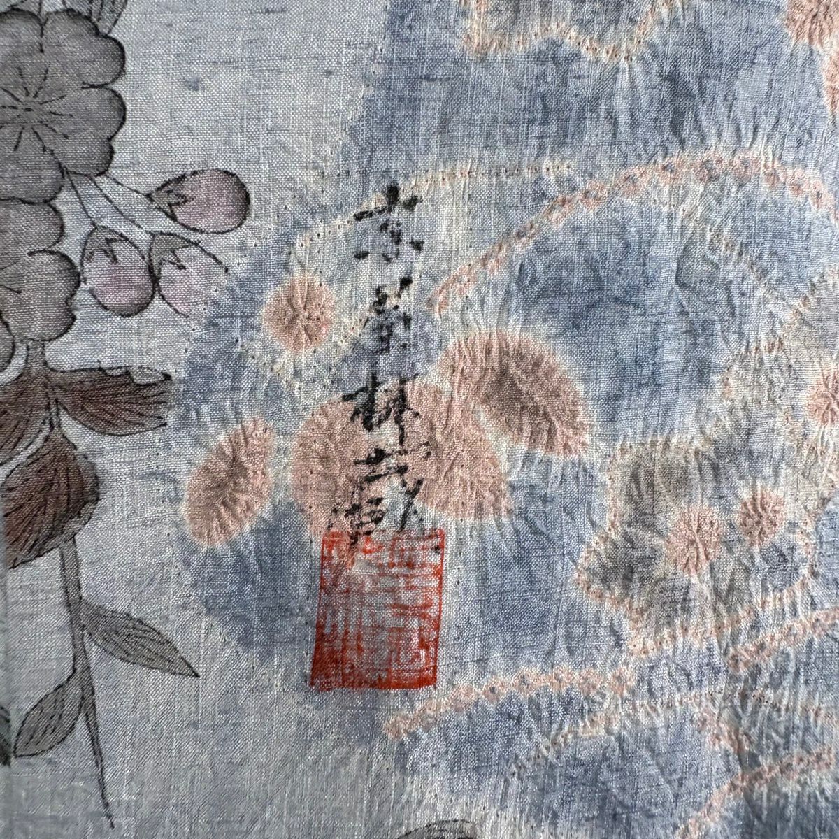 【美品】訪問服 身長160cm 袖長63cm S 雙層 京屋林藏 紬織織 落款あり 辻花染 霞 染分 ぼかし 青灰 純蠶絲 逸品級