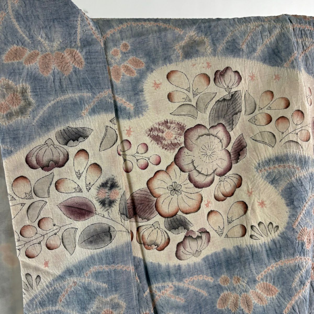 【美品】訪問服 身長160cm 袖長63cm S 雙層 京屋林藏 紬織織 落款あり 辻花染 霞 染分 ぼかし 青灰 純蠶絲 逸品級
