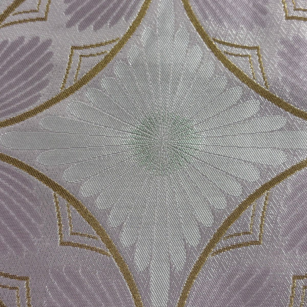 【美品】 袋帶 秀品級 菊花 七寶 金絲 淺紫 六通 純蠶絲