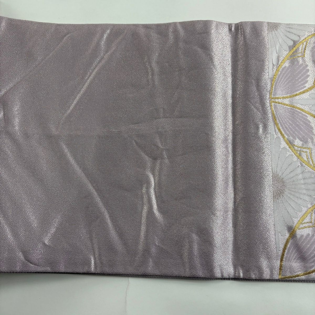 【美品】 袋帶 秀品級 菊花 七寶 金絲 淺紫 六通 純蠶絲