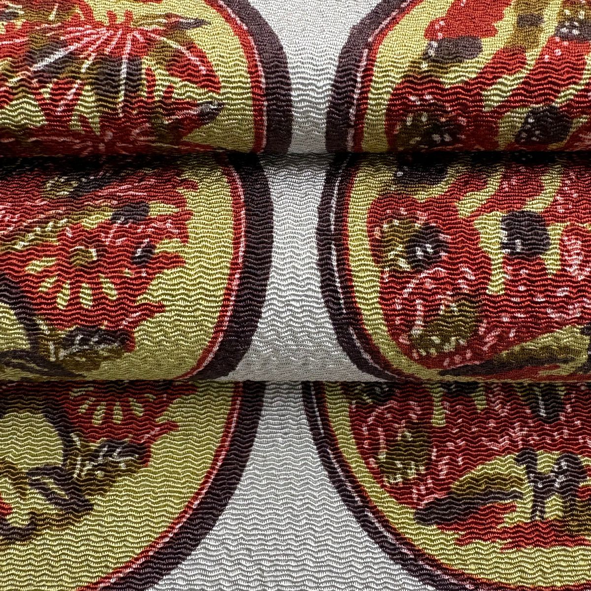 【美品】 名古屋帶 秀品級 圓文 草花紋紋 絞織 灰色 純蠶絲