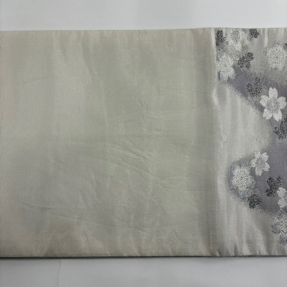 袋帶 秀品級 樱花 流水 金金箔 灰白 六通 純蠶絲