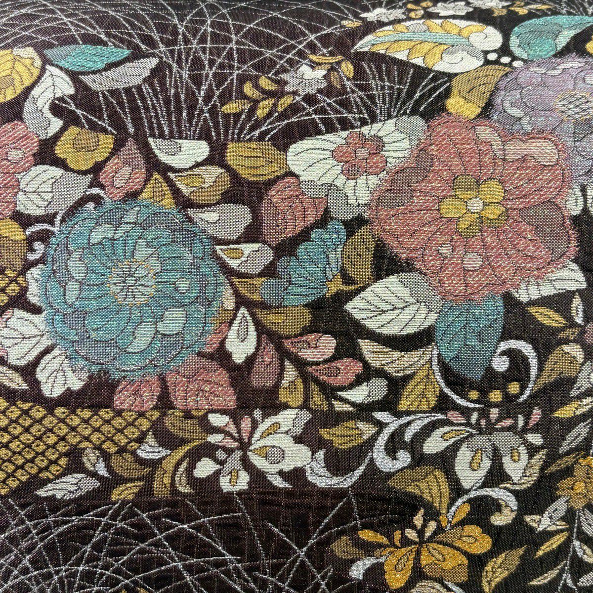 【美品】 袋帶 秀品級 辻花染 ヱ霞 金絲 金金箔 濃紫 六通 純蠶絲
