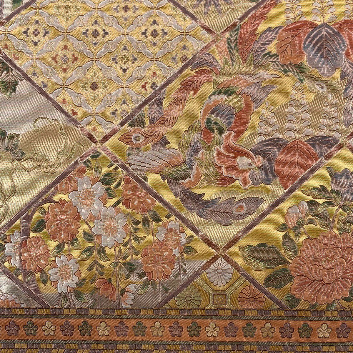 【美品】 袋帶 秀品級 證書齊全 鳳凰 草花紋紋 金金箔 金絲 鮭粉色 六通 純蠶絲