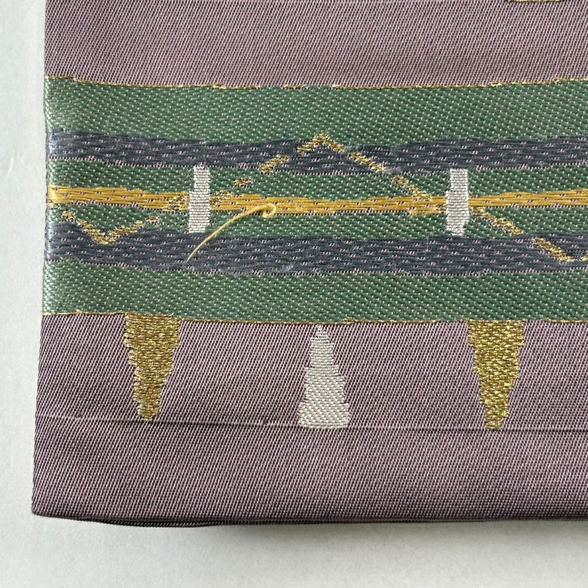 袋帶 秀品級 條紋 幾何圖案 金絲 金金箔 紫色 六通 純蠶絲