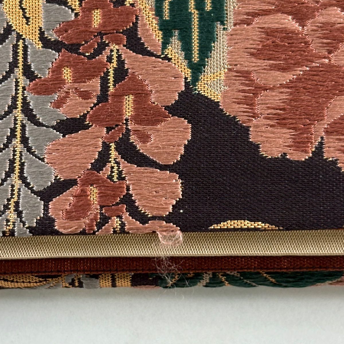 袋帶 秀品級 花丸紋 松樹竹子梅花 刺繡 金金箔 濃紫 六通 純蠶絲
