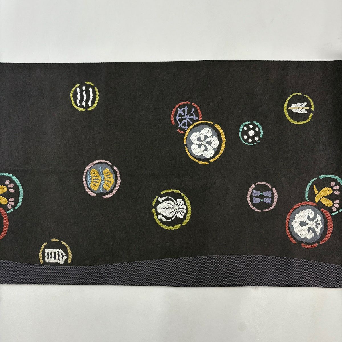 【美品】 袋帶 秀品級 生物 梅花 茶紫 六通 純蠶絲