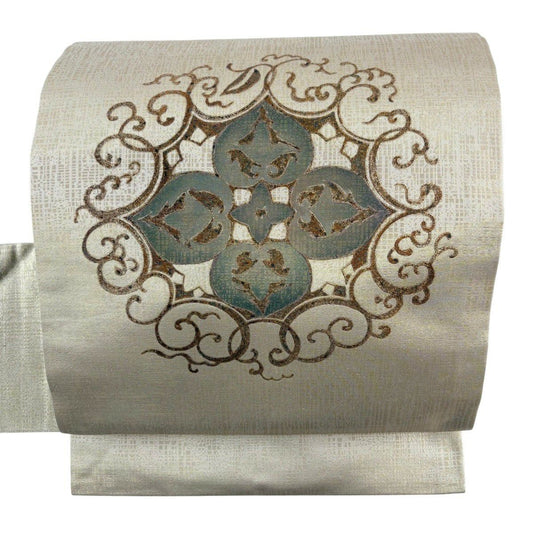 【美品】 名古屋帶 秀品級 唐草紋 花 金銀彩 金純蠶絲