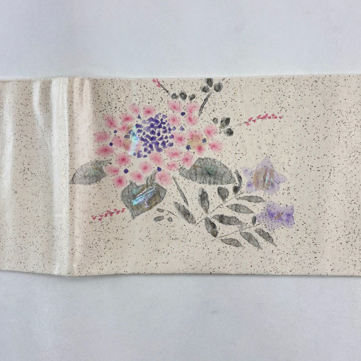 【美品】名古屋帶 秀品級 紫陽花 桔梗 金金箔 奶油色 純蠶絲