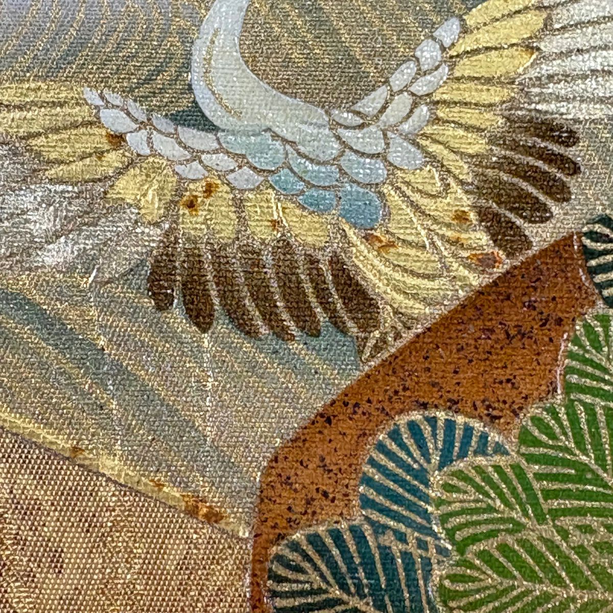 袋帶 秀品級 附落款 文箱 松樹竹子梅花 金銀彩 金色 大鼓圖案 純蠶絲