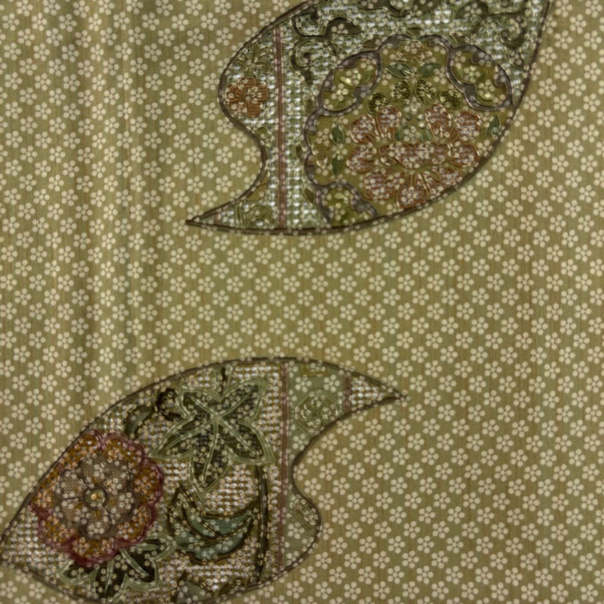 【美品】 袋帶 秀品級 鳥 草花紋 刺繡 鶯 深藍色 正蠶絲