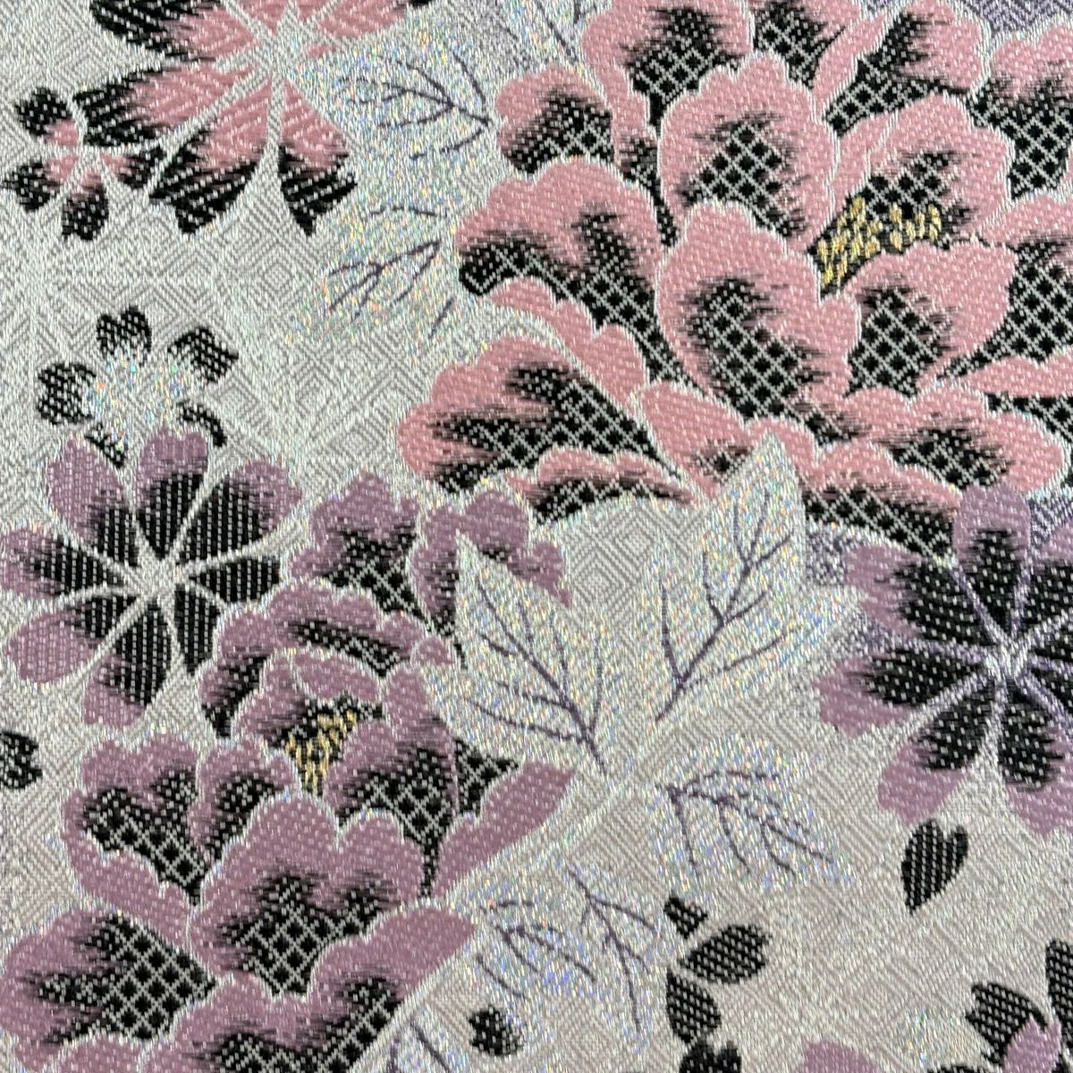 【美品】 袋帶 秀品級 大和 振袖禮服禮服用 櫻花 麻葉 金金箔 金線 灰紫 六通 純蠶絲