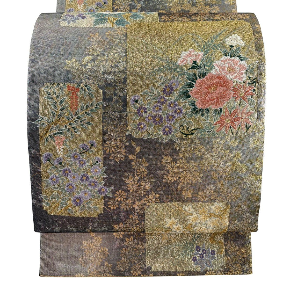 【美品】 袋帶 秀品級 粋匠蒔繪色紙紋 金金箔 金色 六通 純蠶絲