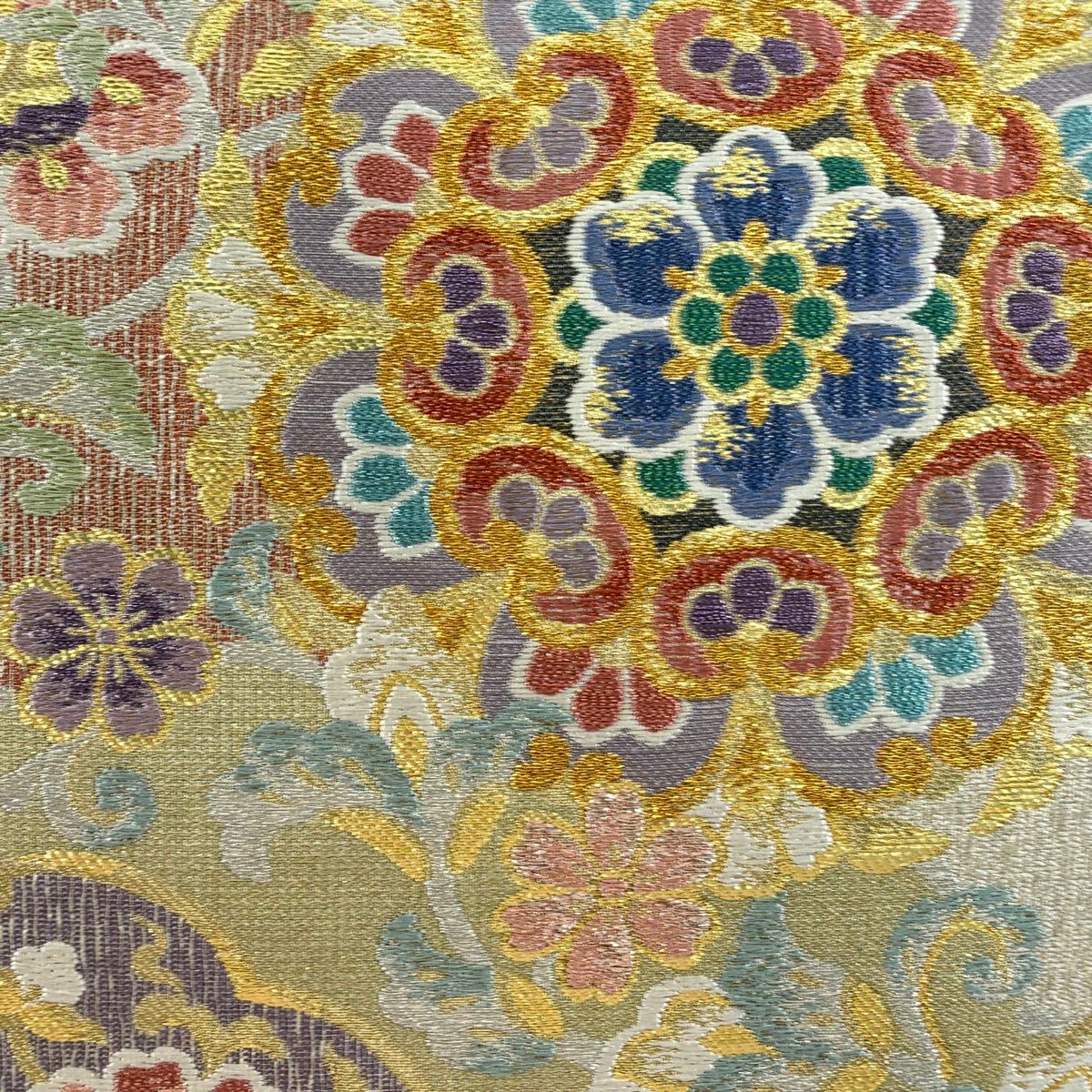 【美品】 袋帶 秀品級 落款あり 東洋聖華紋 金銀彩 金金箔 奶油 六通 純蠶絲