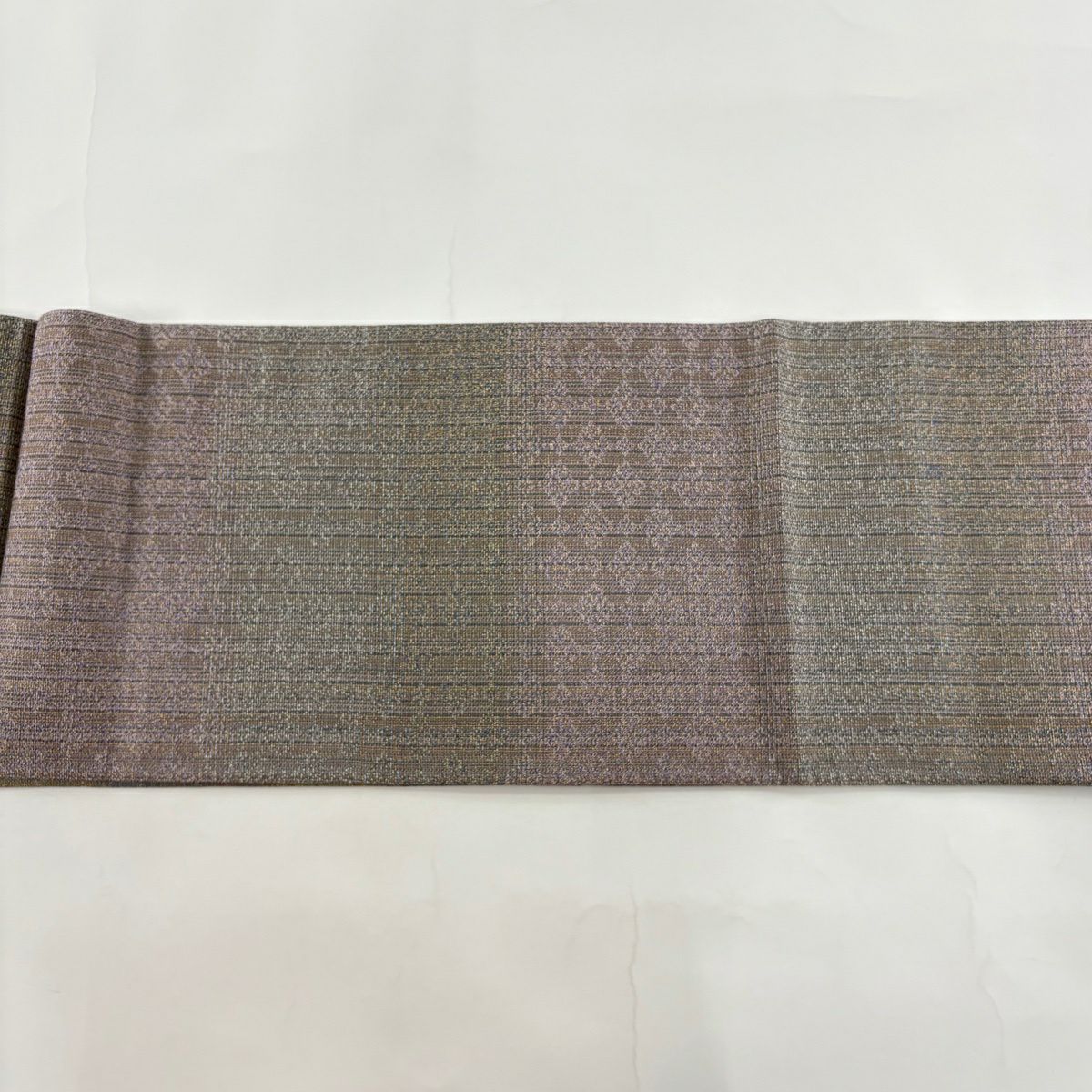 【美品】 袋帶 優品級 條紋 幾何學 金絲 淡紫 全通 純蠶絲