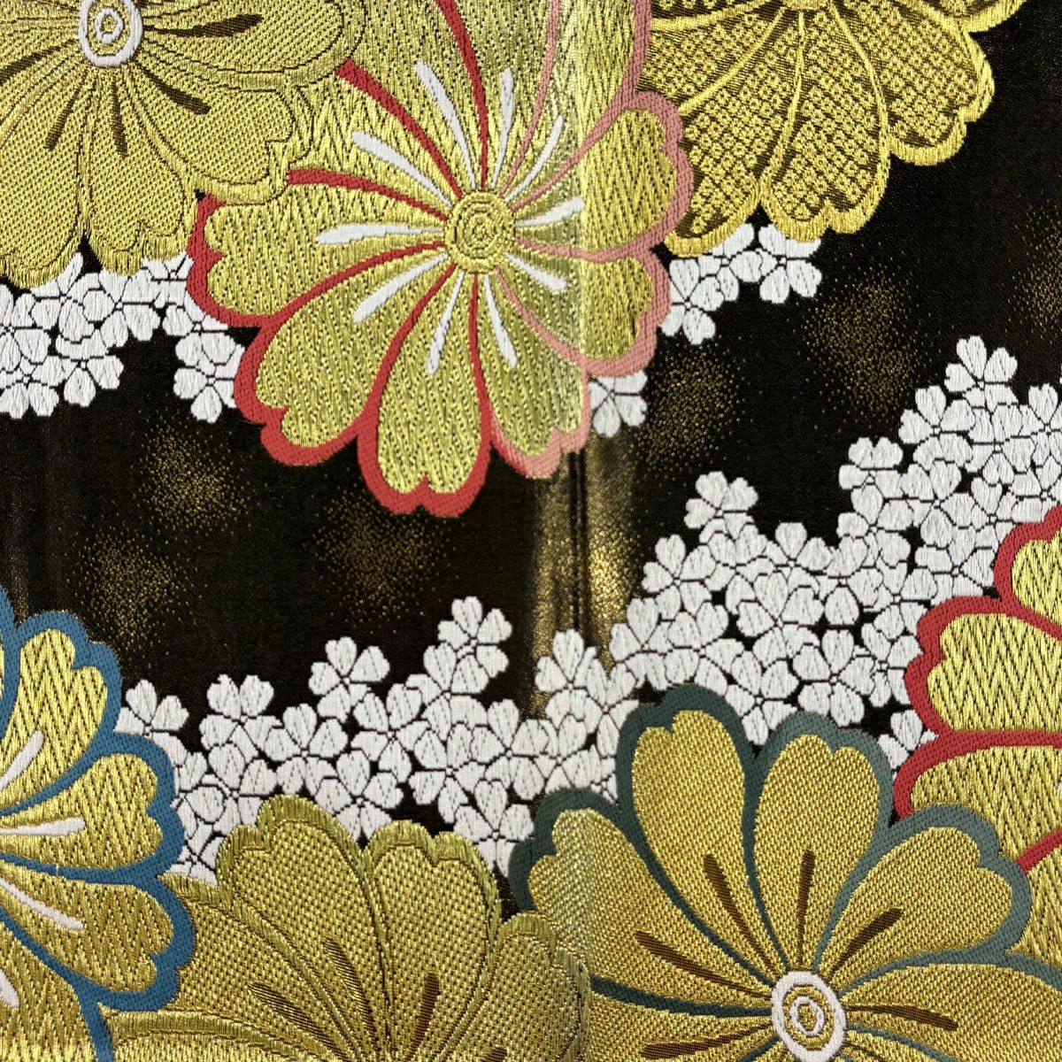 【美品】 袋帶 秀品級 花 金絲 金金箔 金茶 六通 純蠶絲