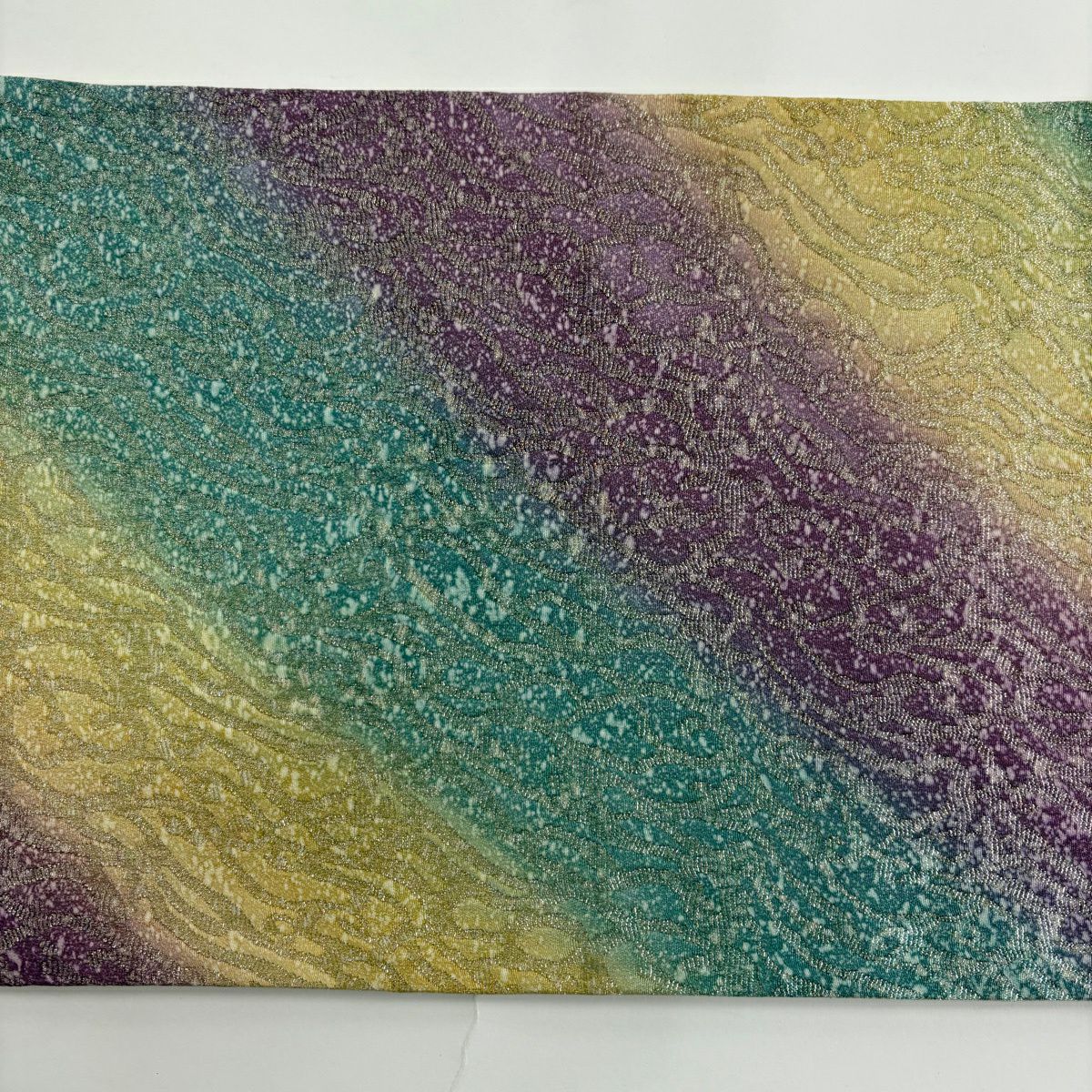 【美品】 袋帶 秀品級 蒼舟 流水 幾何學圖案 銀通 ぼかし 奶油 六通 純蠶絲