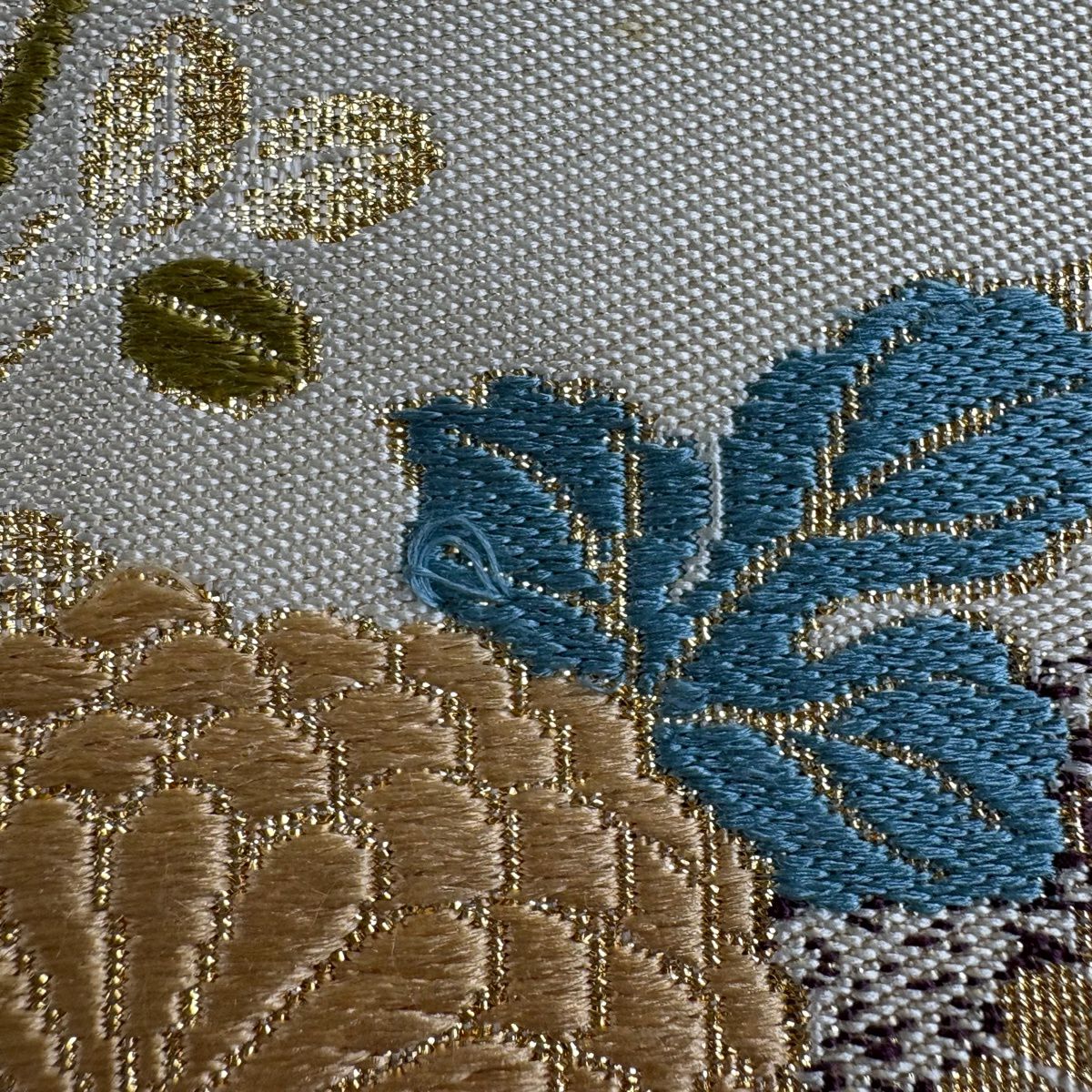 袋帶 秀品級 關西仕立 雜草 枝梅花 刺繡 金金箔 紫 六通 純蠶絲