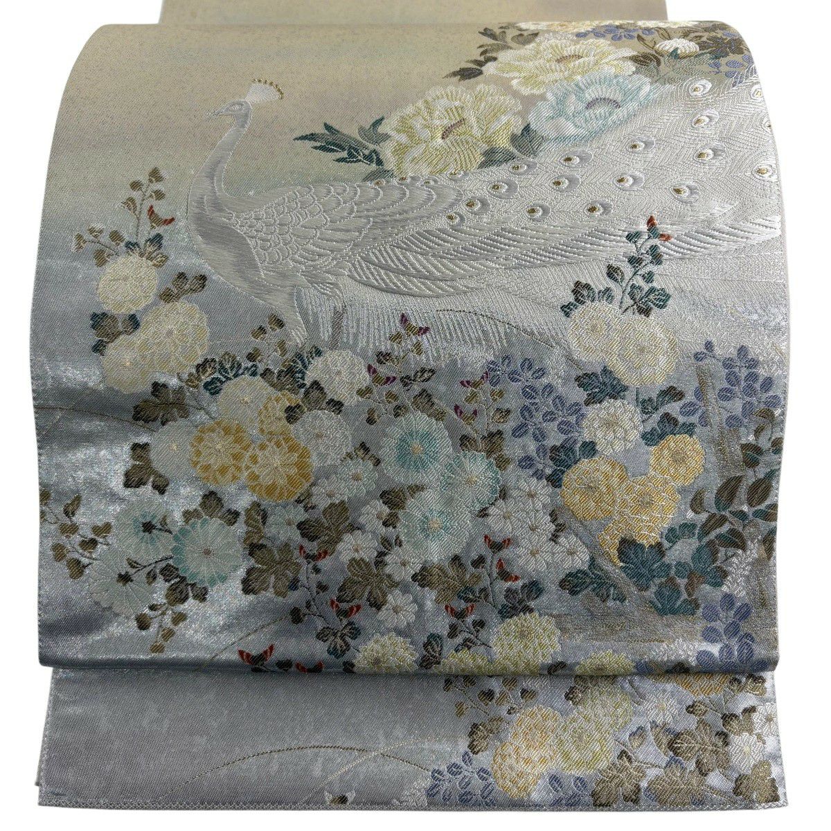 袋帶 秀品級 孔雀 菊花 金絲 金金箔 銀 素材 純蠶絲