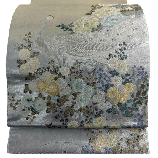 袋帶 秀品級 孔雀 菊花 金絲 金金箔 銀 素材 純蠶絲