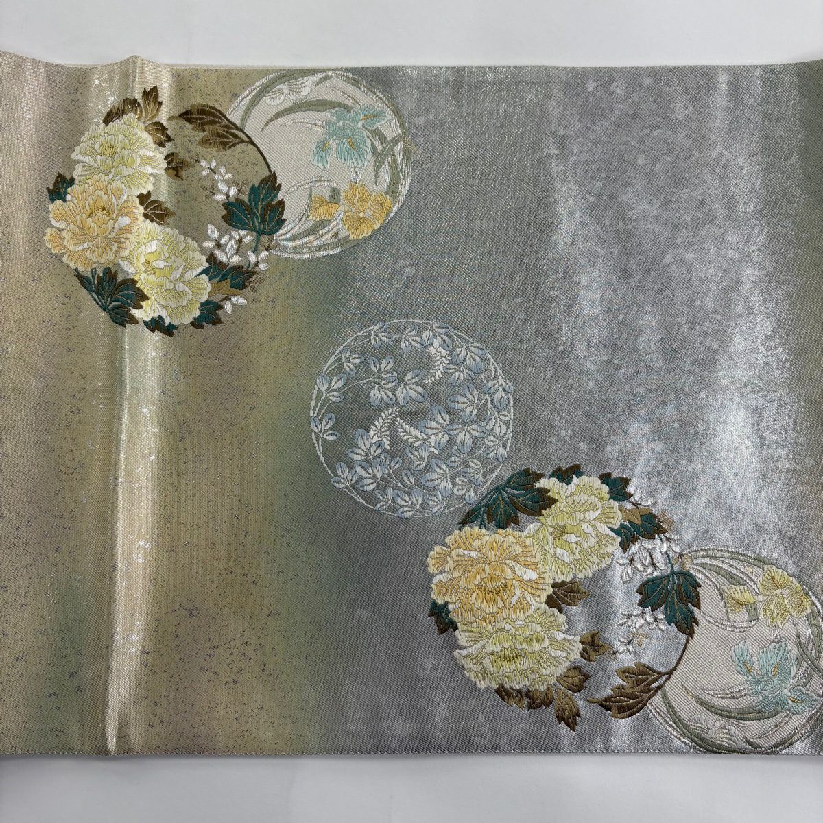 袋帶 秀品級 孔雀 菊花 金絲 金金箔 銀 素材 純蠶絲