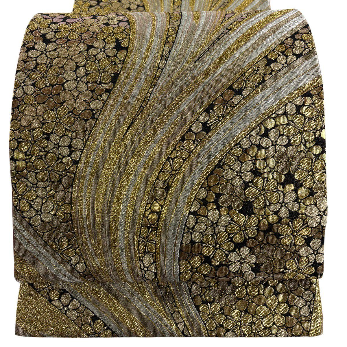 【美品】 袋帶 秀品級 梅花 幾何圖案 金銀線 金金箔 金色 六通 純蠶絲