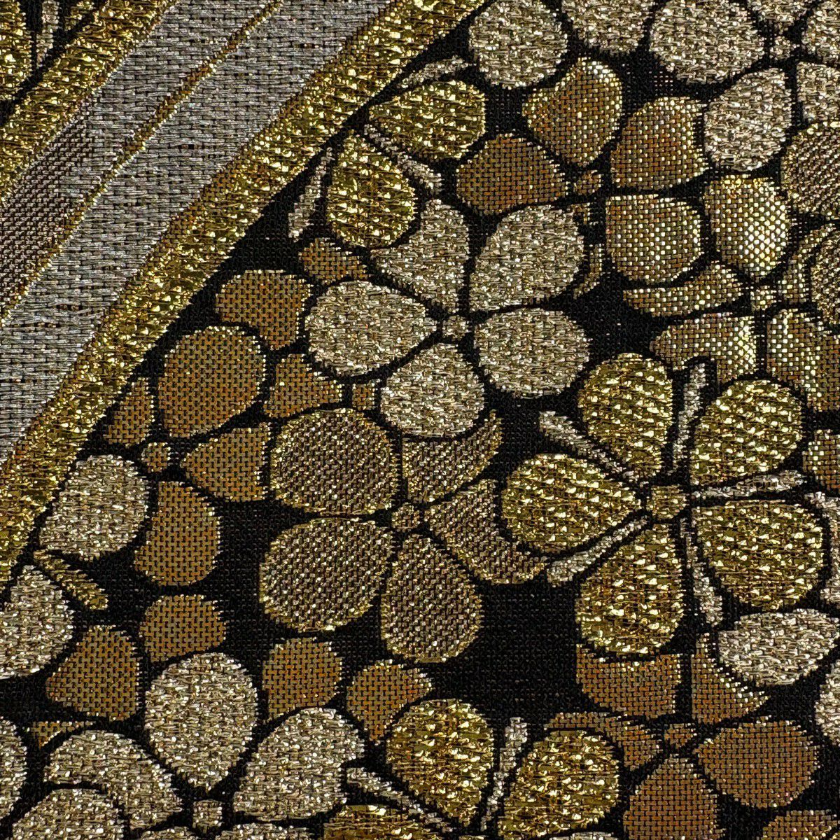 【美品】 袋帶 秀品級 梅花 幾何圖案 金銀線 金金箔 金色 六通 純蠶絲
