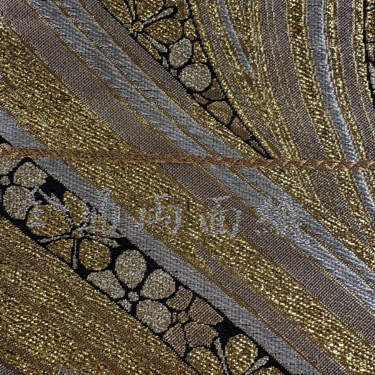 【美品】 袋帶 秀品級 梅花 幾何圖案 金銀線 金金箔 金色 六通 純蠶絲