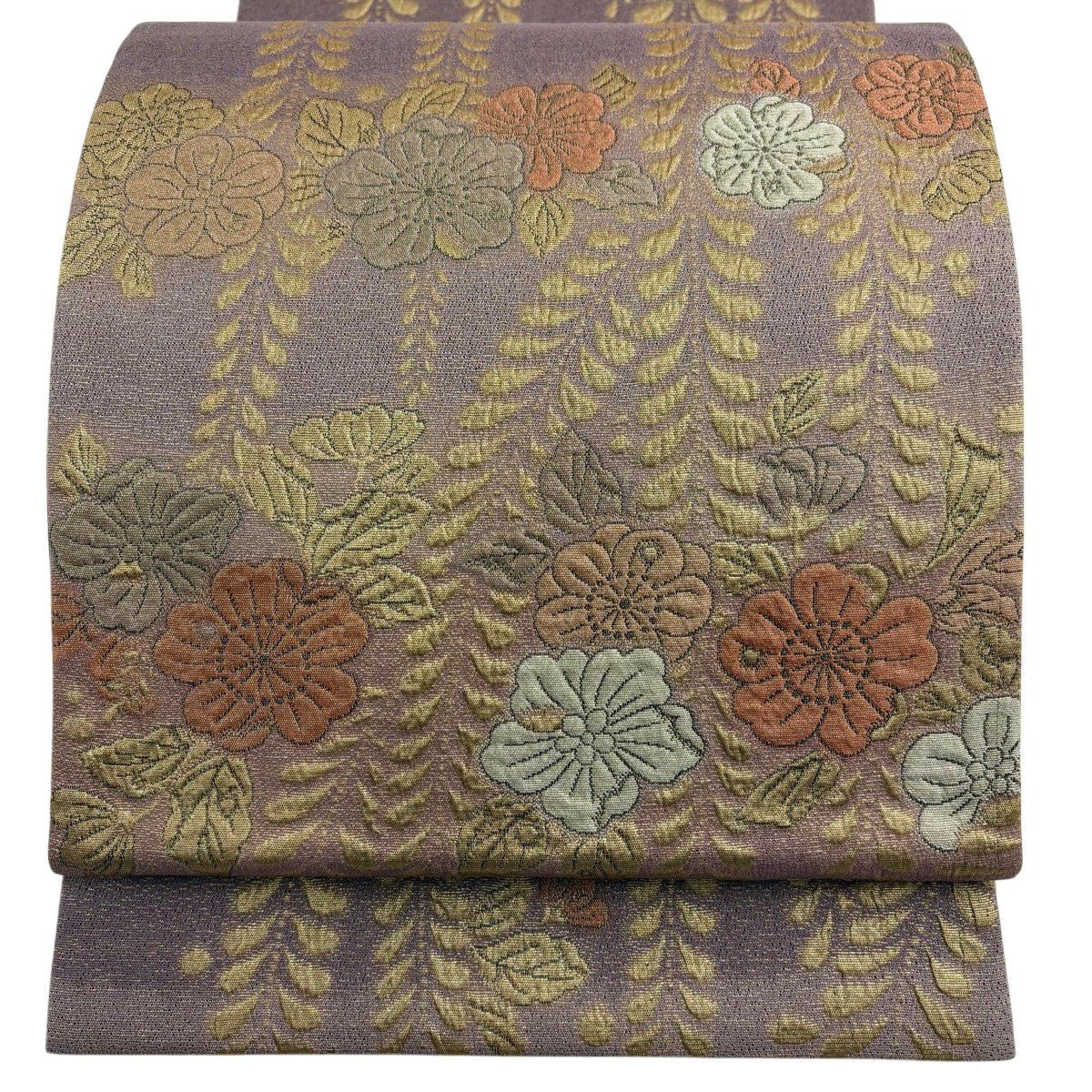 【美品】 袋帶 秀品級 彩幻 辻花染 藤 金金箔 金絲 灰紫 六通 純蠶絲