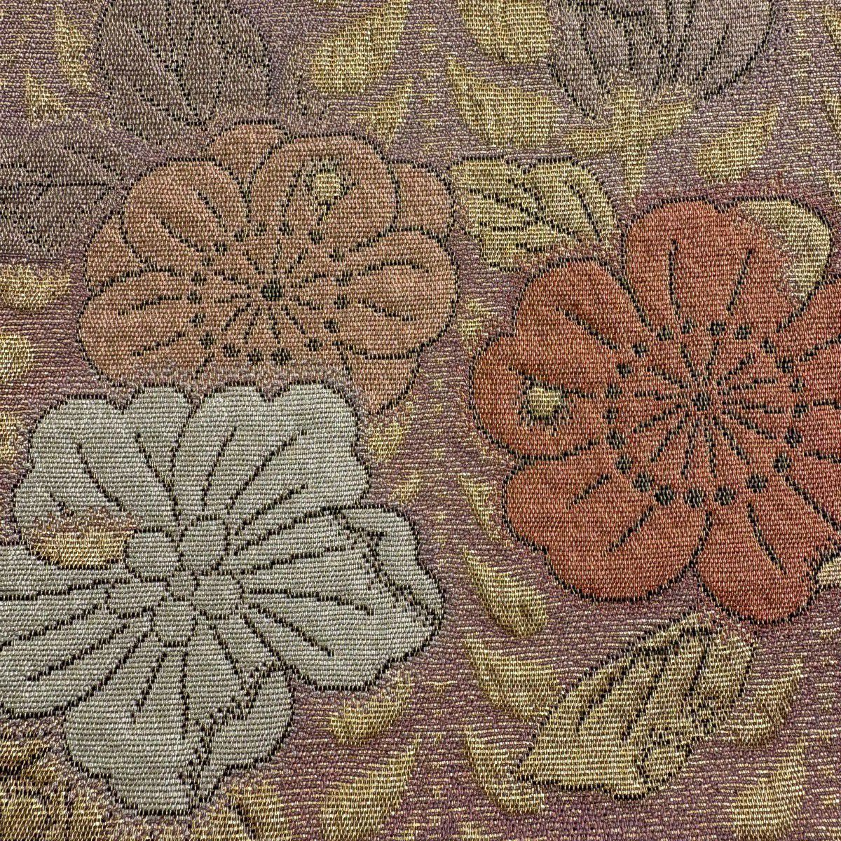 【美品】 袋帶 秀品級 彩幻 辻花染 藤 金金箔 金絲 灰紫 六通 純蠶絲
