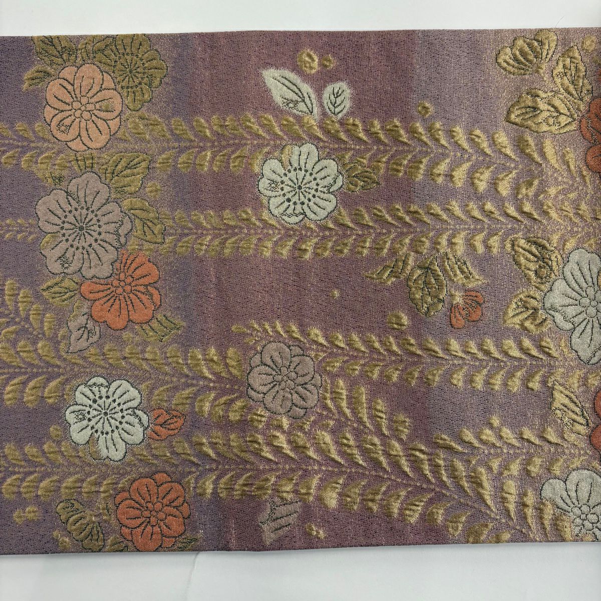 【美品】 袋帶 秀品級 彩幻 辻花染 藤 金金箔 金絲 灰紫 六通 純蠶絲