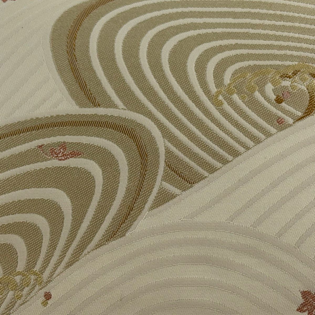 【美品】 名古屋帶 秀品級 波頭 楓葉 金絲 奶油色 純蠶絲