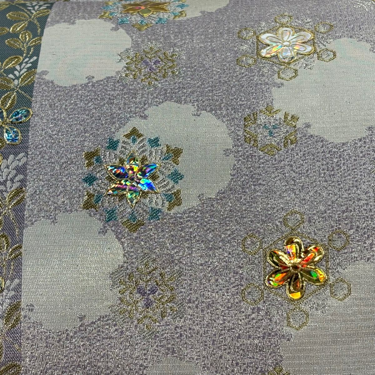 袋帶 秀品級 華紋 萩 金銀絲 金金箔 淺紫 お太鼓圖案 純蠶絲