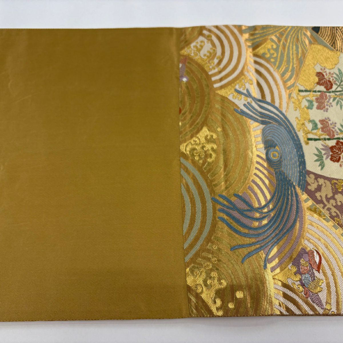 【美品】 袋帶 秀品級 關西仕立 草花紋紋 弓矢 金絲 金金箔 金色 六通 純蠶絲
