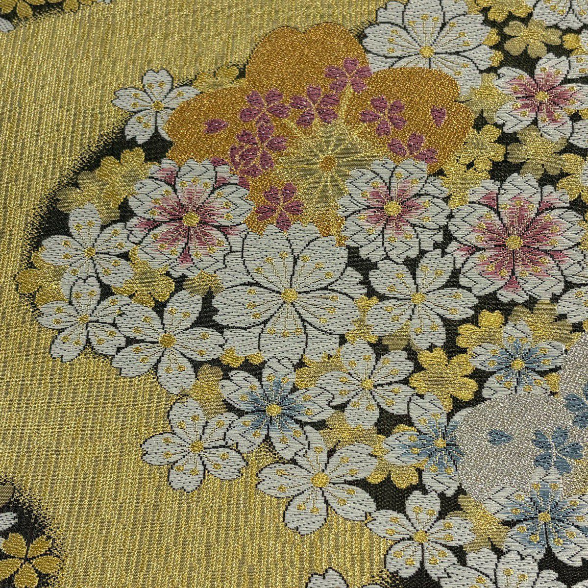 【美品】 袋帶 秀品級 櫻花 金絲 金金箔 金色 六通 純蠶絲